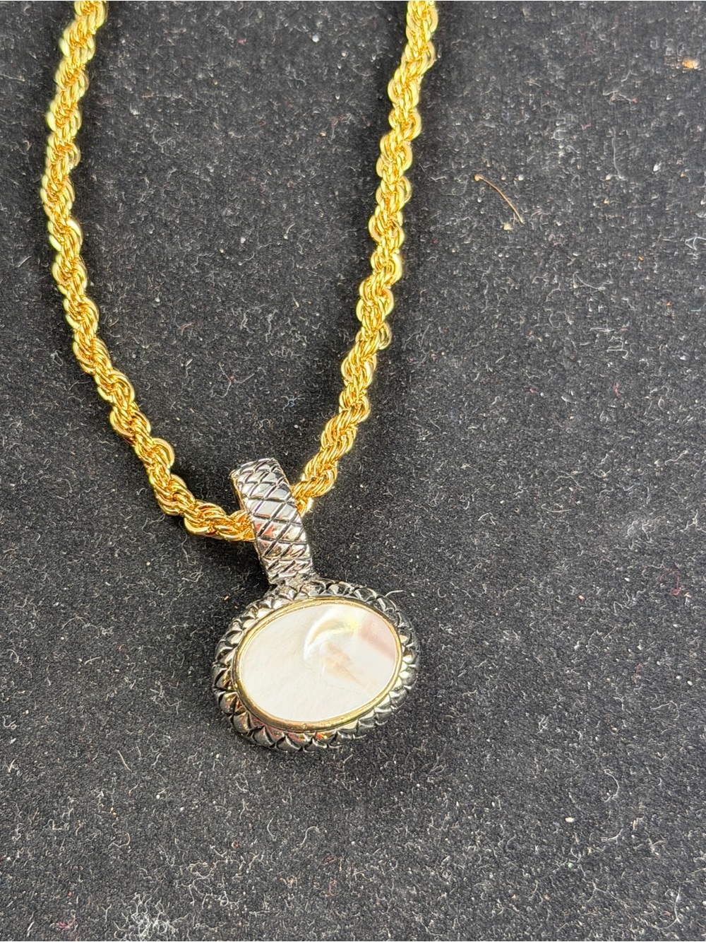 David Yurman Style Mother of Pearl Pendant with Gold Rope Chain